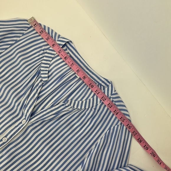 BeachLunchLounge Tanji White Blue Striped Tie Front Top Medium Lyocell Blend - Picture 6 of 14